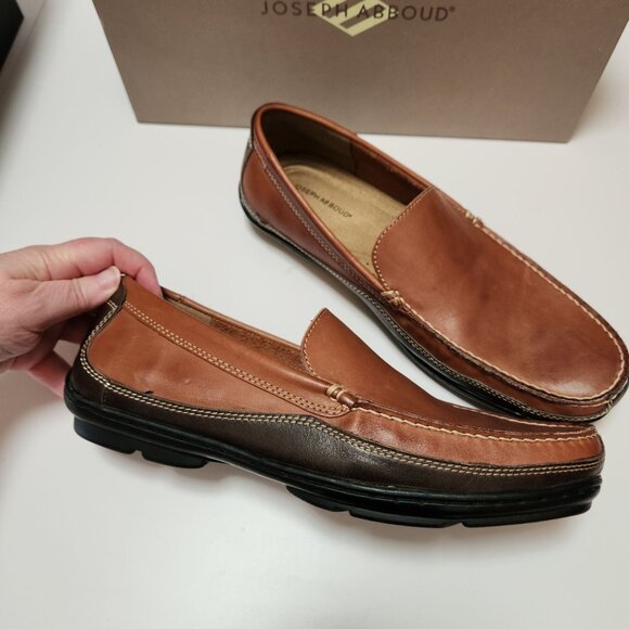 Joseph Abboud Royce Tan/Dark Brown Driving Mocs Loafers Men's 9 Leather Upper - Picture 9 of 16